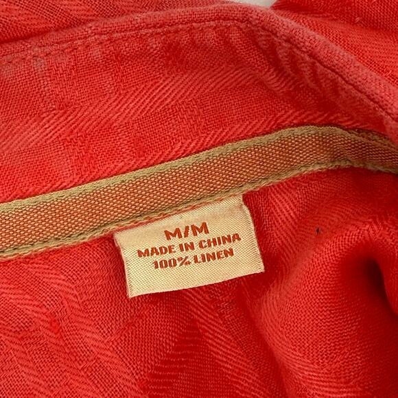 TOMMY BAHAMA Shirt Size Medium Men's 100% Linen Short Sleeve Orange/Red Stripe - Picture 4 of 11